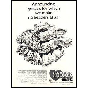 1970 Hooker Headers Performance Parts Vintage Print Ad Cartoon Drawing Wall Art